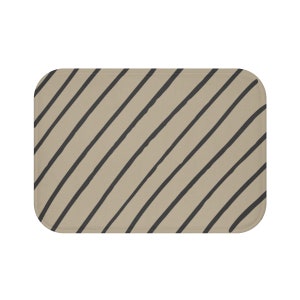 Abstract Black and Tan Diagonal Lines, Boho Bath Mat, Modern Bath Mat, 100% Microfiber Bath Mat, 24&quot; x 17&quot;