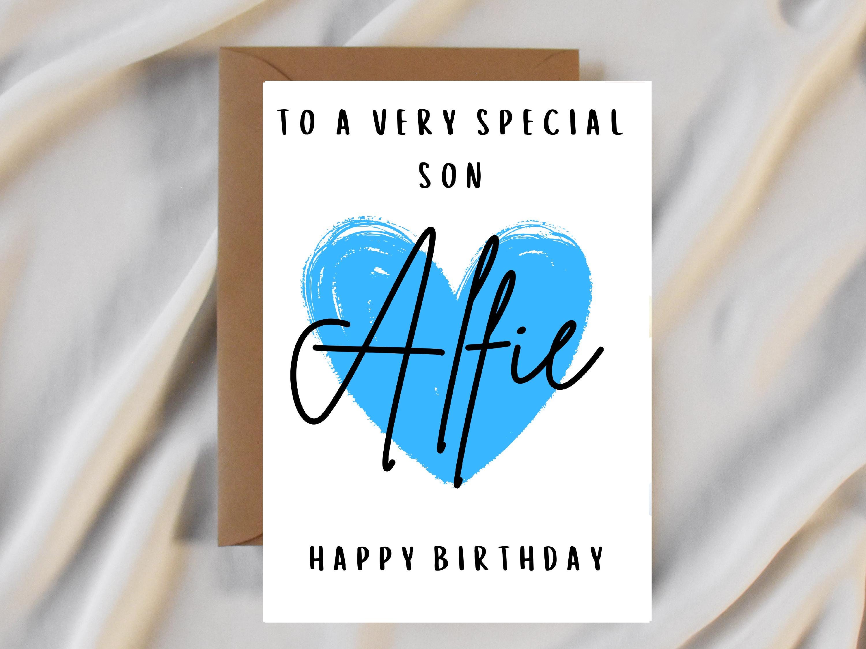 Beautiful Blue Heart Birthday Card For Son - 'You Snuggled Right Into My Heart' Message From Parents