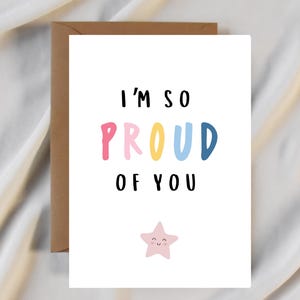 Si fière de vous - étoile rose - personnalisée - carte personnalisée pour un être cher - étudiant - remise des diplômes - nouvel emploi - examens - mère - classe - art