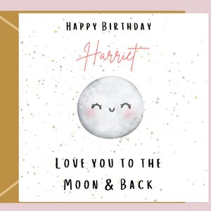 Feliz cumpleaños - Te amo hasta la luna y más allá - Personalizado - Tarjeta personalizada para hija - Mamá - Familia - Novia - Elegante - Pareja
