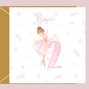 Ballerina per il 2° compleanno - bambina - personalizzata - biglietto personalizzato per figlia - amica - famiglia - moglie - sorella - nipote - elegante - arte