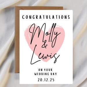 Félicitations le jour de votre mariage - coeur rose - personnalisé - carte personnalisée pour amis - invité du mariage - famille - demoiselle d'honneur