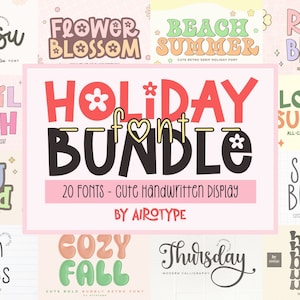 Paquete de fuentes navideñas, fuente linda, fuente de visualización, fuente de script, fuente manuscrita, fuente de verano, fuente cursiva, fuente Cricut, fuente para niños, fuente escolar