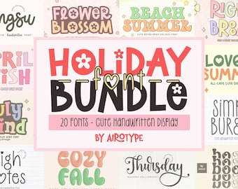Holiday Font Bundle, Cute Font, Display Font, Script Font, Handwritten Font, Summer Font, Cursive Font, Cricut Font, Kids Font, School Font