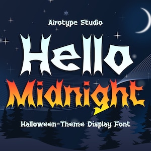 Hello Midnight フォント、ディスプレイフォント、不気味なフォント、ハロウィーンフォント、かわいいフォント、怖いフォント、ホラーフォント、10 月フォント、モダンフォント、Cricut フォント
