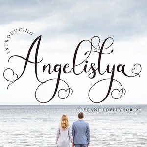 Fuente Angelistya, Fuente de script, Fuente de caligrafía, Fuente encantadora, Fuente con acento de corazón, Fuente de boda, Fuente de Cricut, Fuente de procrear, Fuente delgada