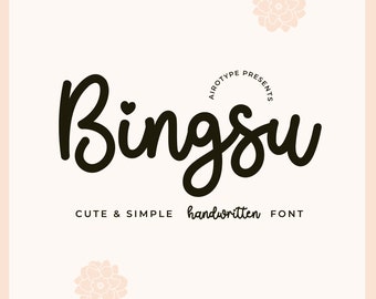 Bingsu Font, Handwritten Font, Handwriting Font, Script Font, Cursive Font, Simple Font, Monoline Font, Single Line Font, Signature Font