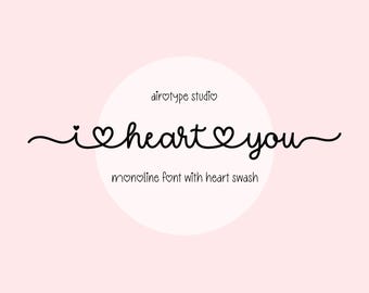 I Heart You Font, Script Font, Handwriting Font, Heart Font, Swash Font, Tail Font, Heart Swash Font, Love Font, Valentines Font, Happy Font