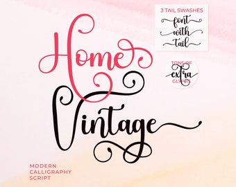 Home Vintage Font, Script Font, Handwritten Font, Calligraphy Font, Swash Font, Swirl Tail Font, Wedding Font, Cricut Font, Cursive Font