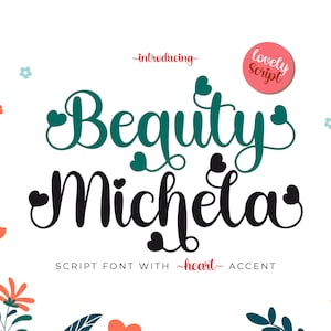 Beauty Michela Font, Script Font, Handwritten Font, Heart Font, Love Font, Bouncy Font, Valentine Font, Cricut Font, Tail Font, Wedding Font