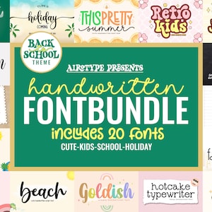 Handwritten Font Bundle, Cute Font, School Font, Script Font, Handwritten Font, Handwriting Font, Cursive Font, Font Bundle, Retro Kids Font