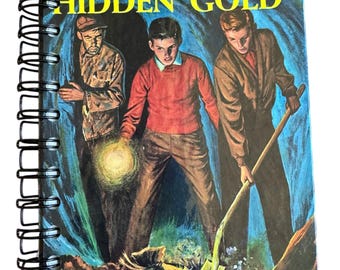 Hardy Boys Hunting for Hidden Gold - handmade blank notebook, sketchbook, upcycled, gift, birthday gift, junk journal Franklin W. Dixon