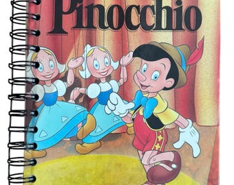 Pinocchio - handmade blank notebook, sketchbook, journal upcycled, Disney, birthday gift, baby shower, junk journal, bujo, blank book