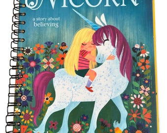 Uni the Unicorn- handmade blank notebook, sketchbook, journal upcycled, repurposed, gift, baby shower, birthday gift, junk journal