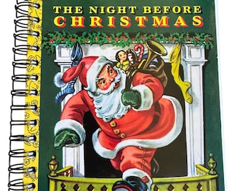 Night Before Christmas - handmade blank notebook, sketchbook, journal upcycled, repurposed, gift, baby shower, birthday gift, junk journal
