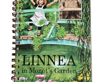 Linnea in Monet’s Garden - handmade blank notebook, sketchbook, journal upcycled, junk journal, birthday gift, bullet journal, bujo