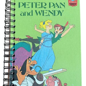 Peter Pan & Wendy handmade blank notebook, sketchbook, journal upcycled, Disney, birthday gift, baby shower, junk journal, bujo, blank book