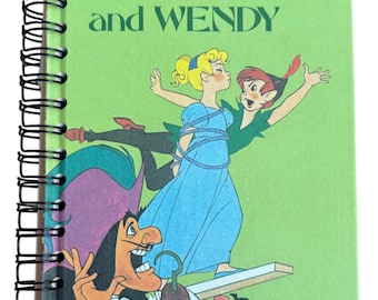 Peter Pan & Wendy handmade blank notebook, sketchbook, journal upcycled, Disney, birthday gift, baby shower, junk journal, bujo, blank book