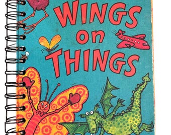 Wings On Things - handmade blank notebook, sketchbook, journal upcycled, repurposed, baby shower, birthday gift, junk journal, bookish, bujo