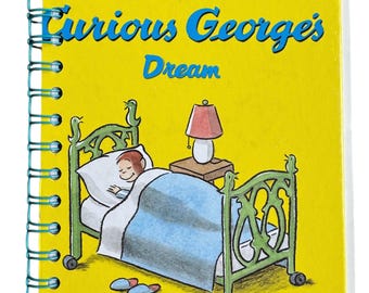 Curious George's Dream - handmade blank notebook, sketchbook, journal upcycled from a book, birthday gift, junk journal, baby shower