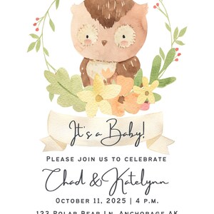 Woodland Animal Baby Shower Invitation 5&quot;x7&quot; - Personalized Printable