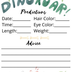 Dinosaur Baby Shower Predictions & Advice 5&#39;x7&#39; Printable - Instant Download