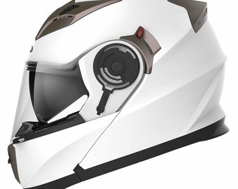 WCL Modular Full Face Motorcycle Helmet with Double Lens Visor - Gloss White