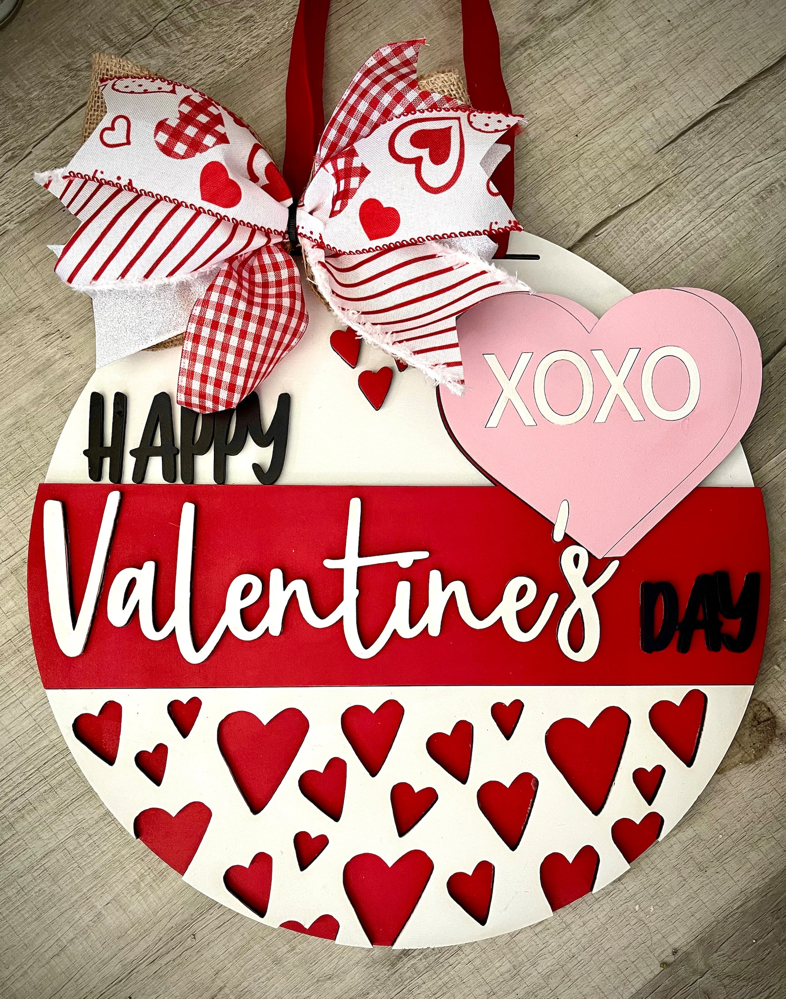 Happy Valentines Day Painted Door Hanger with Matching Bow