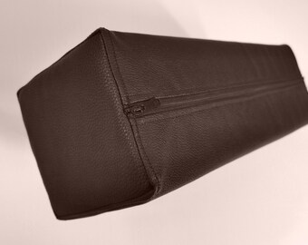 Long Square Bolster Pillow: Dark Coffee Brown Faux Leather, High Density Foam