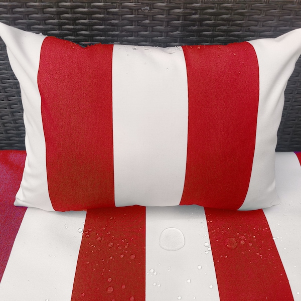 Véritable extérieur rouge rayé résistant à la décoloration spécialiste haut de gamme fini soleil UV et imperméable oreiller/couverture patio banc coussin taille personnalisée