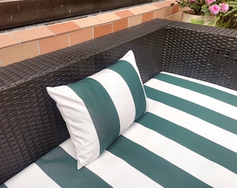 Real Outdoor Green Striped Fade resistant Specialist Highend Finished Sun UV Water proof-Repel Pillow/Cover Patio Bench cushion Custom Size