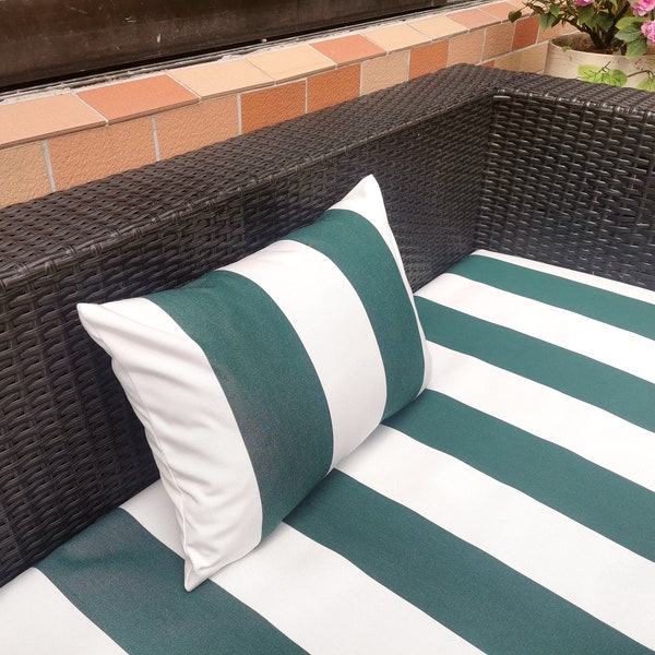 Véritable extérieur vert rayé résistant à la décoloration spécialiste haut de gamme fini soleil UV imperméable à l'eau oreiller/couverture patio banc coussin taille personnalisée