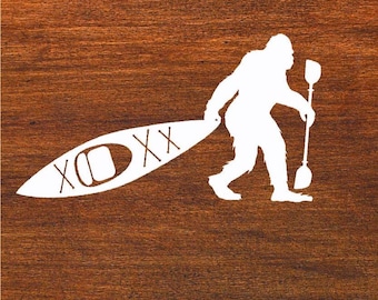 Sasquatch Kayak Vinyl Decal Kayaking Bigfoot Decal Sticker Car Water Bottle Die-cut Sticker