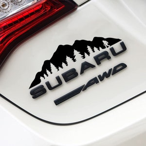 Sasquatch Mountains Trees Decal 7&quot; and other sizes, Vinyl Sticker for window, Truck Car Above Emblem Graphic