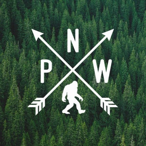 PNW Bigfoot Vinyl Die Cut Decal, Pacific Northwest Sasquatch Vinyl Decal, Sticker Car Decal, Washington, Water Bottle Decal, PNW, Oregon