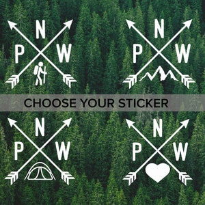 PNW Vinyl Decal, Pacific Northwest Vinyl Die Cut Decal, Hike Decal, Tent, Camp, Mountain, Car Decal, Water Bottle Decal