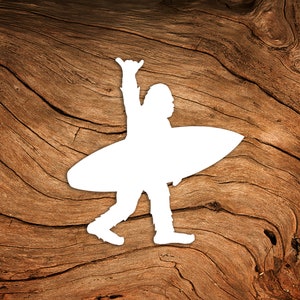 Sasquatch Surfing Vinyl Decal, Surf Hang Loose Bigfoot Decal Sticker, Surfer Car Water Bottle Window Die-cut Sticker