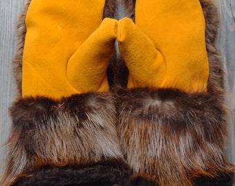 Arctic warmth handmade Indigenous mittens with beaver fur exterior and sheared sheep liners.