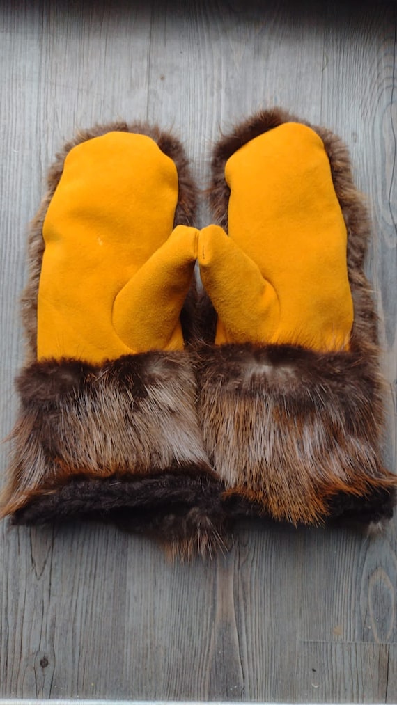 Men's Siberia Brown Rabbit Fur Mittens