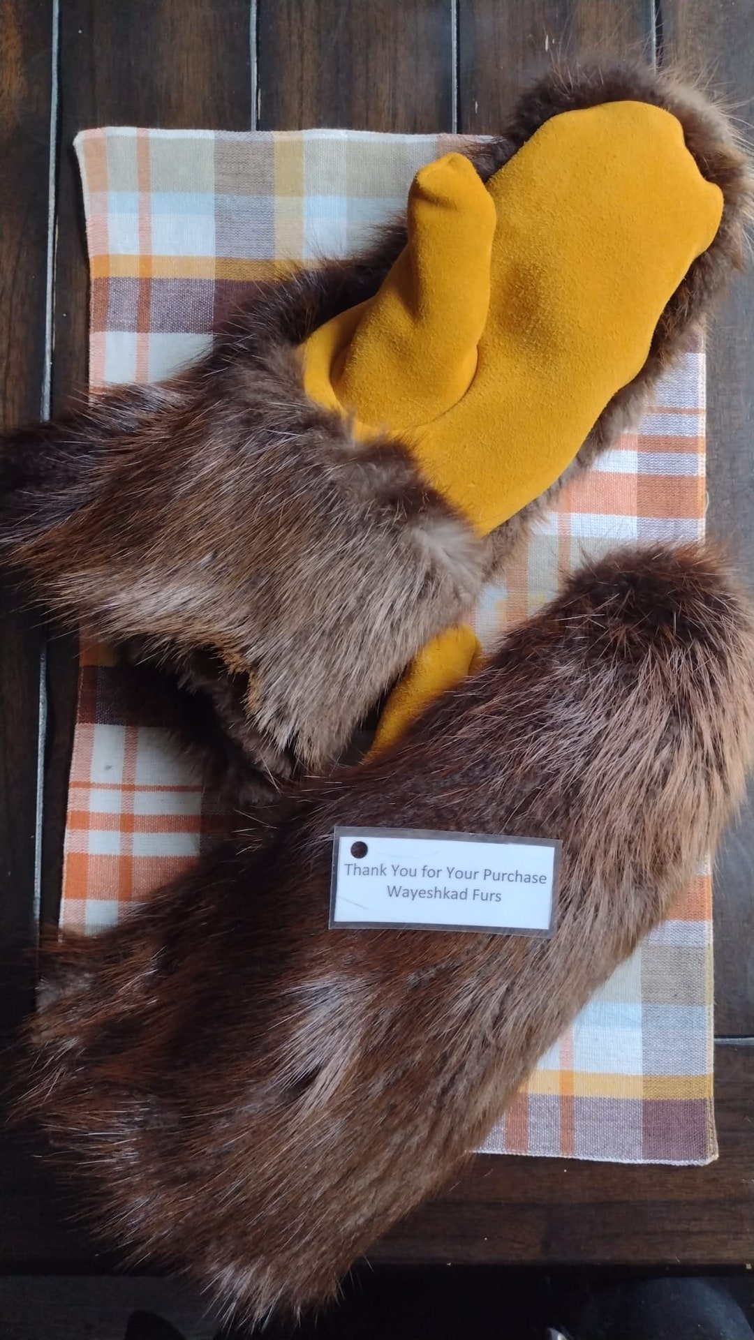 Indigenous Handmade Beaver Fur Mittens With Leather Palms and Synthetic