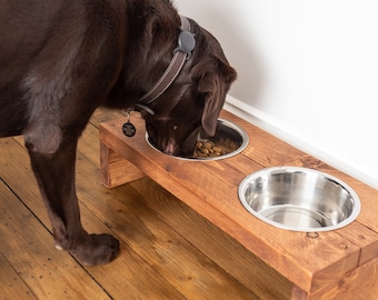 Dog Bowl Set / Feeding / Set of 2 / Wooden Chunky Raised Feeding Stand