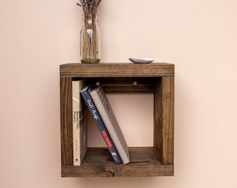 Wall-mounted nightstand / wooden bedside table / chunky rustic design