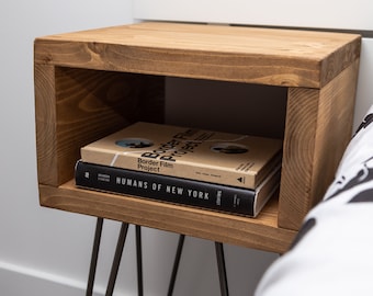 Wooden Bedside Table / Hairpin legs / Handmade / Bedroom Furniture / Farmhouse / Cottage