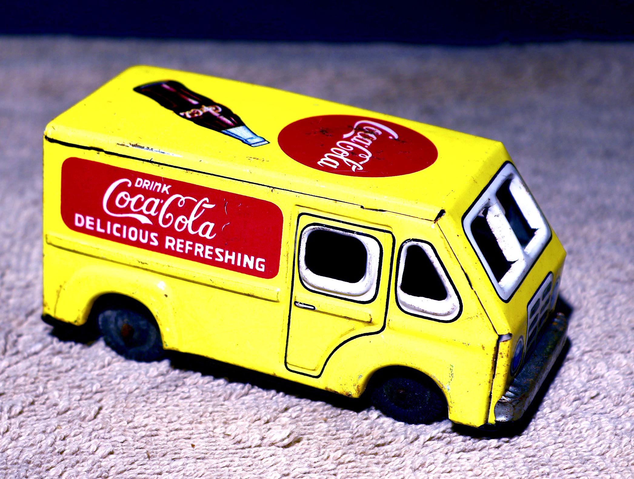 Vintage 1957 Japanese Tin Coca-cola Delivery Van Working Friction