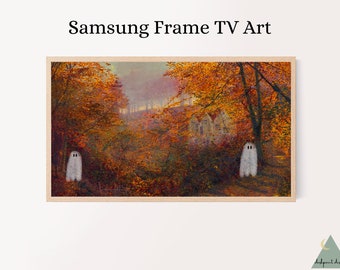 Two Autumn Ghosts Frame TV Art, Halloween Samsung Frame TV Artwork, Vintage Painting Frame TV, Digital Download Art, Ghost Painting Artwork