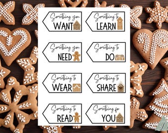 Want, Need, Wear, Read Printable Christmas Gift Tags, Christmas Present Tags Set of 8, Christmas Gift Name Tag, Christmas Gift Wrapping, DIY
