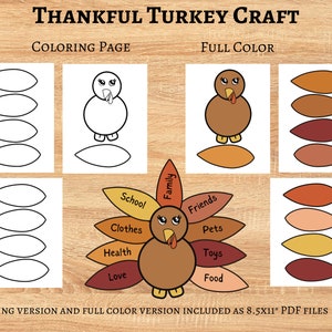 Build a Turkey Kid&#39;s Craft, Printable Thanksgiving Craft, Printable Turkey Craft, Thankful Printable, Kid&#39;s Thanksgiving Activity, Printable