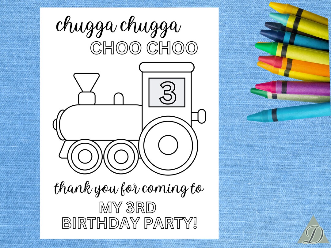 Train 3rd Birthday Printable Coloring Page, Train Birthday Party Favors ...