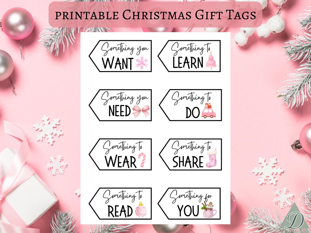Pink Want, Need, Wear, Read Printable Christmas Gift Tags, Christmas ...