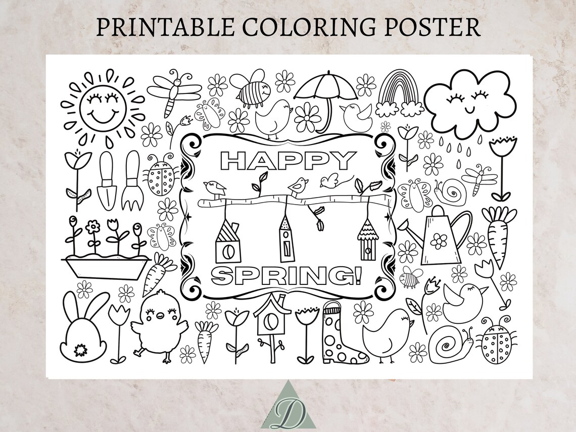 Giant Happy Spring Coloring Page, Coloring Page for Kids, Spring Kid's ...